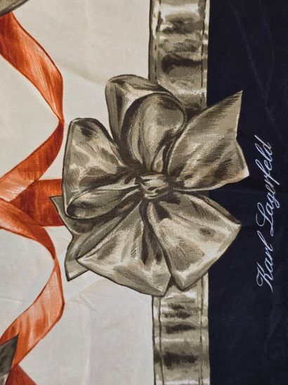 Reunion of 5 scarves:
-Karl LAGARFELD, silk...