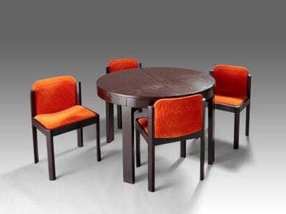 Black lacquered wood dining set, including...