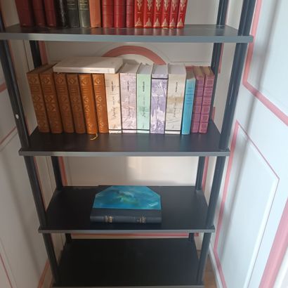 In the pink and white living room
Bookcase...