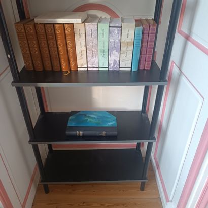 In the pink and white living room
Bookcase...