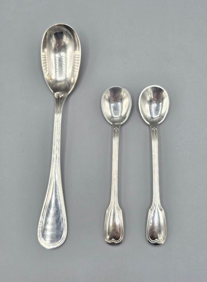 CHRISTOFLE
Pair of salt scoops and an egg...