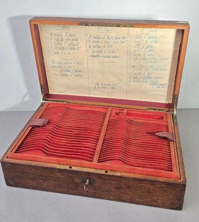 Large wooden household set with brass side...