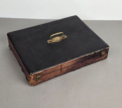 Household chest. Lid with leather top and...