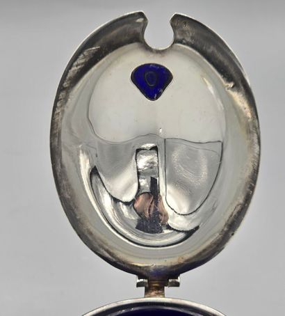 Oval-shaped silver-plated mustard pot on...