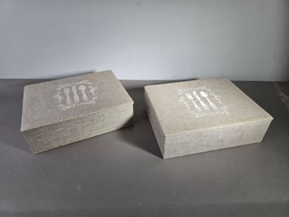 Pair of cutlery storage boxes, lined on the...