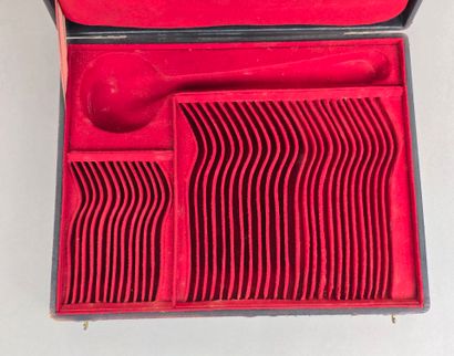 Household chest. Lid with leather top and...
