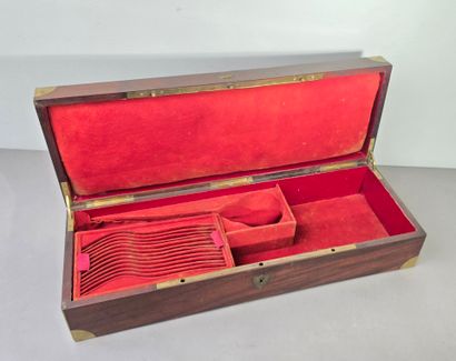 A mahogany household chest with brass fillets...