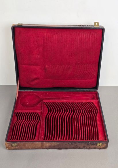 Household chest. Lid with leather top and...
