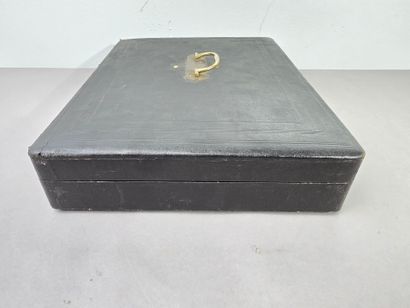 Household chest with leather top lid and...
