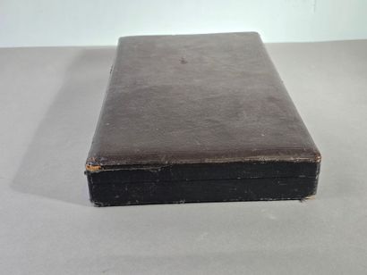 Household chest with leather-covered lid.

Interior...