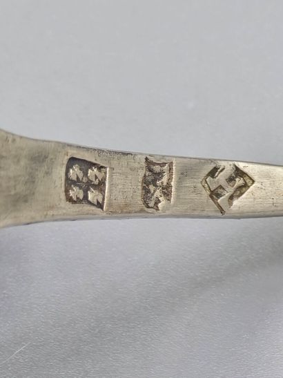 Paire de cuillères à saupoudrer en argent.
Cuilleron...