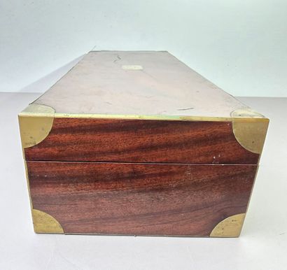 A mahogany household chest with brass fillets...