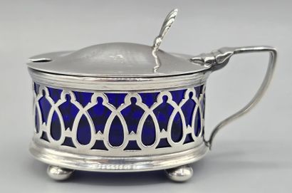 Oval-shaped silver-plated mustard pot on...