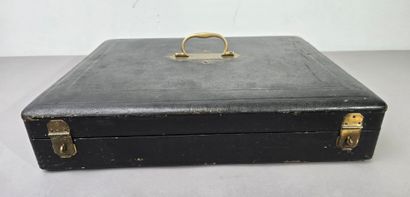 Household chest with leather top lid and...