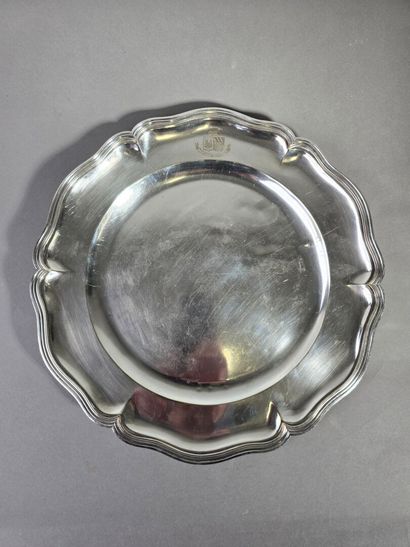 Large circular silver plated dish of filets...