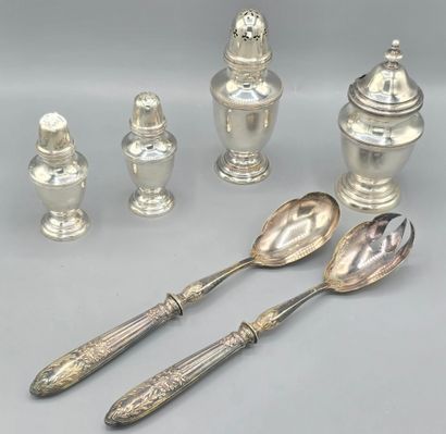 Set of silver-plated metal items including:
-...