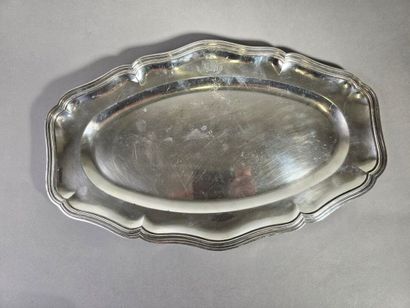 Large oval silver plated dish of filets contours...
