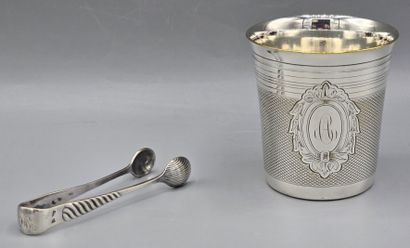 FRENAIS
Timbale and sugar tongs in silver-plated...