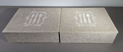Pair of cutlery storage boxes, lined on the...