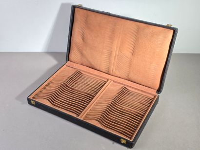 Household chest with leather-covered lid.

Interior...