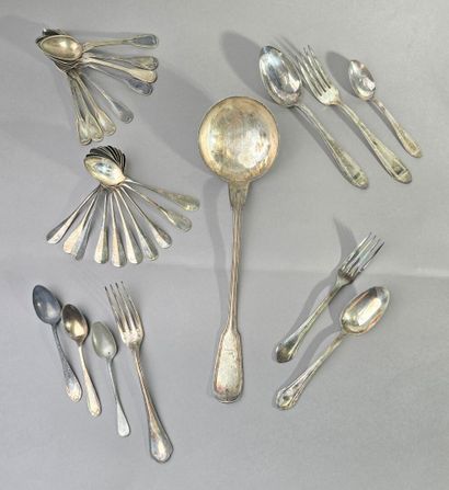 Set of silver-plated metal items including:...