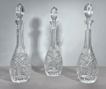 Beautiful set of 3 large white crystal decanters...