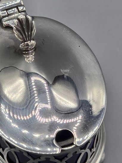 Oval-shaped silver-plated mustard pot on...