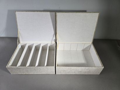 Pair of cutlery storage boxes, lined on the...