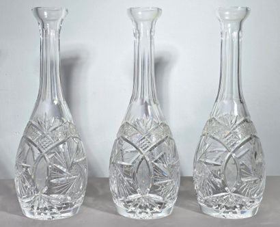 Beautiful set of 3 large white crystal decanters...