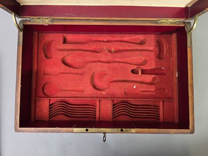 Large wooden household set with brass side...