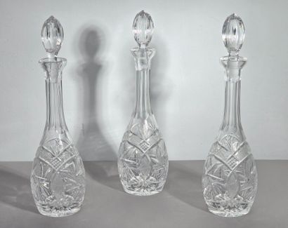 Beautiful set of 3 large white crystal decanters...
