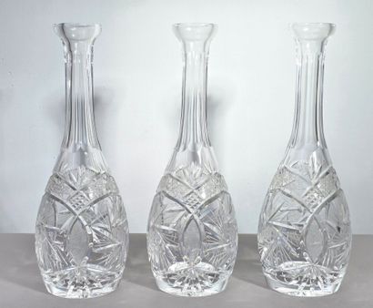 Beautiful set of 3 large white crystal decanters...