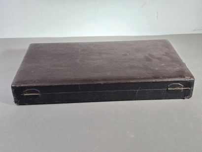 Household chest with leather-covered lid.

Interior...