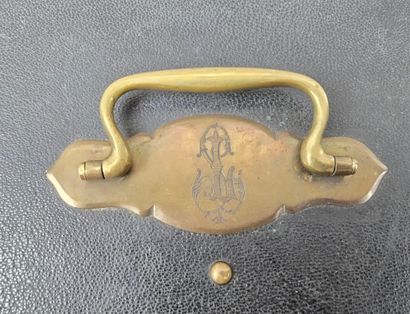 Large household set, leather top with brass...