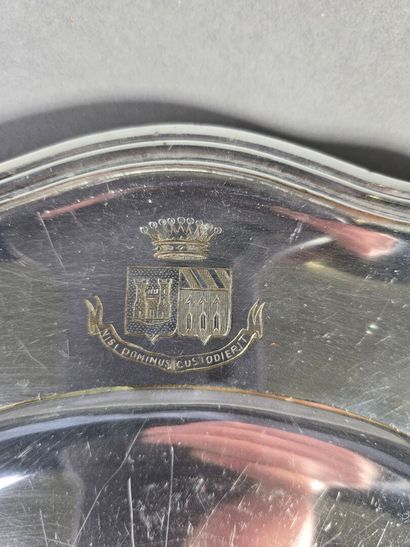 Large circular silver plated dish of filets...