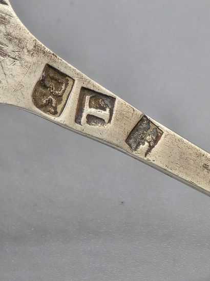 Paire de cuillères à saupoudrer en argent.
Cuilleron...