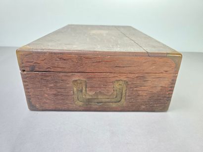 Large wooden household set with brass side...