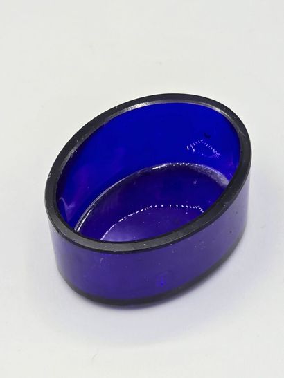 Oval-shaped silver-plated mustard pot on...