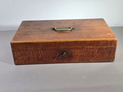 Household chest, probably oak with brass...