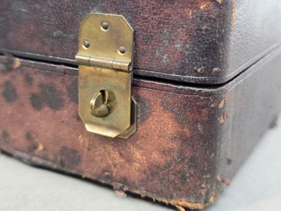 Household chest. Lid with leather top and...