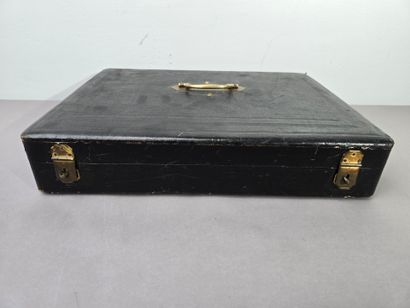 Household chest with leather top lid and...