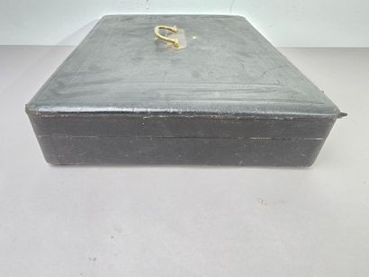 Household chest with leather top lid and...