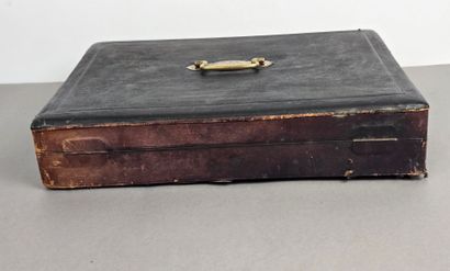 Household chest. Lid with leather top and...
