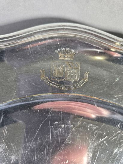 Large circular silver plated dish of filets...