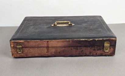 Household chest. Lid with leather top and...