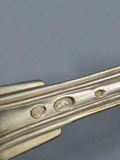 Silver-plated stew spoon.

Weight mark and...