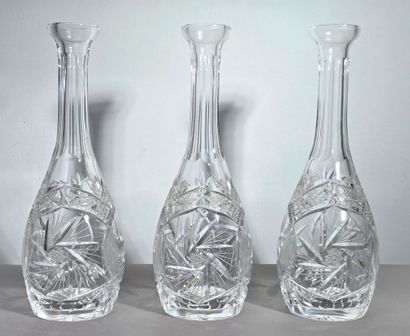 Beautiful set of 3 large white crystal decanters...