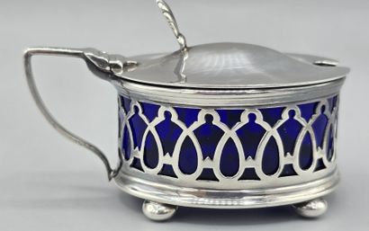 Oval-shaped silver-plated mustard pot on...