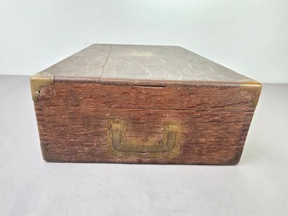 Large wooden household set with brass side...