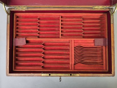 Large wooden household set with brass side...